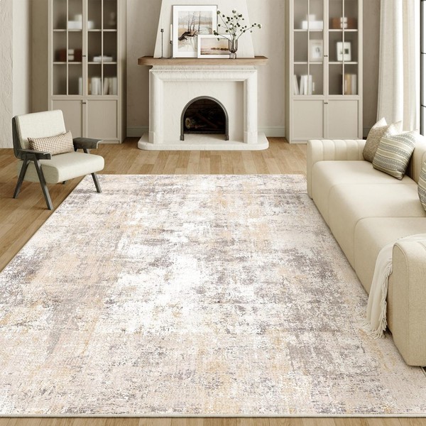 Teppich Wohnzimmer Abstrakt 200X300Cm Waschbar Rutschfest Grau Beige-image