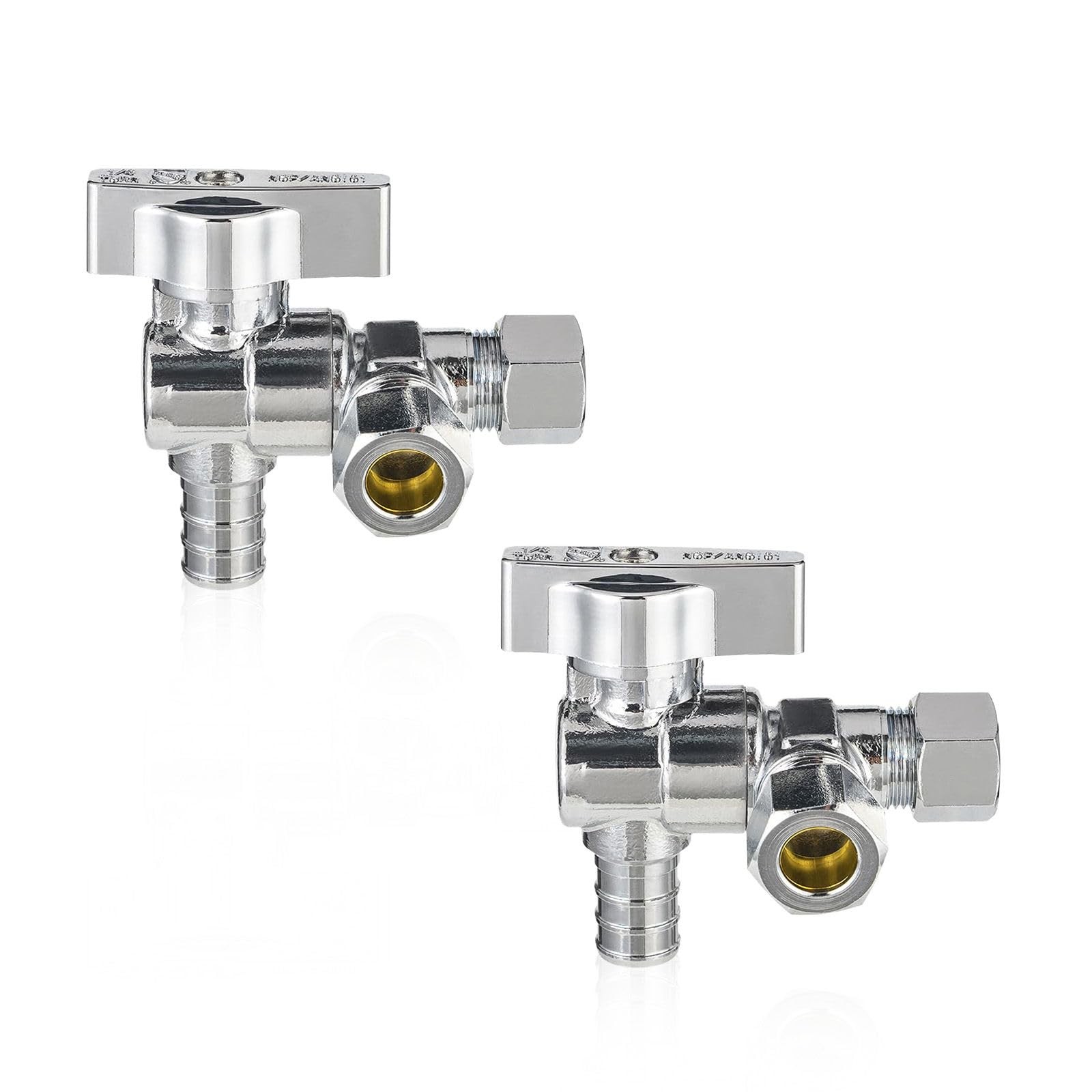 2 PCS Shut Off Valve 1/2" Pex Crimp x 3/8" OD x 3/8" OD Comp Plumbing