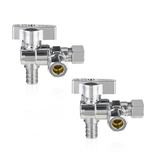 2 PCS Shut Off Valve 1/2" Pex Crimp x 3/8" OD x 3/8" OD Comp Plumbing