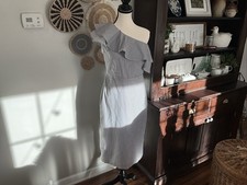 Banana Republic Women's One Shoulder Dress Size 4, Blue & White Striped Ruffle