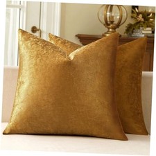 Velvet Throw Pillow Covers 20x20 Inch, Pack of 20" x 20" Pack of 2 Dark Gold
