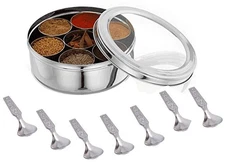 Spice Box Stainless Steel with 7 Containers and 7 Small Spoons Silver