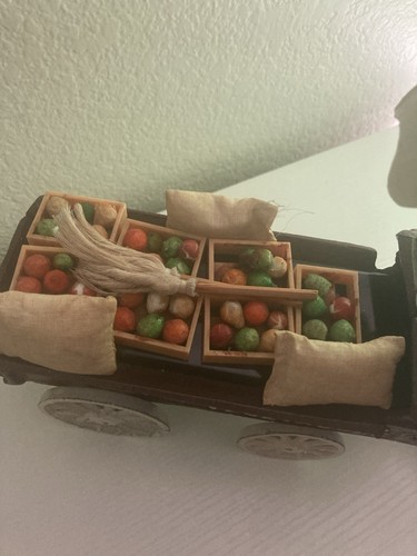 Cast Iron Horse Drawn Fresh Fruits and Vegetables Delivery Cart Wagon Vintage - Picture 2 of 4