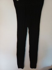Ladies Black Cable Knitted Warm Leggings High Drawstring Waist UK Med 10-12 VGC