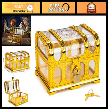 Pirate Treasure Chest with Lock  Key - Kids Party Favors, Clear Golden Design