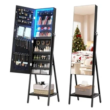 3 LEDs Mirror Jewelry Cabinet, 60.4 Jewelry Mirror Full Length, Standing Lock...