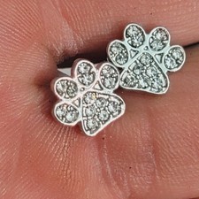 Cubic Zirconia Puppy Paw Cat Paw Print Silver Stud Earrings