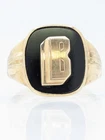 10K Solid Yellow Gold 3.8g Black Onyx Initial Layered B Signet Ring Size-8.75
