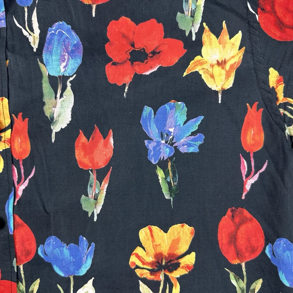 Camisa David Smith Hombres Manga Larga Talla XL Delgada Negra Estampado Floral Fiesta Hawaiana Foto 3 de 4