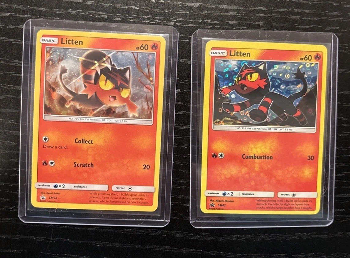 Pokémon Litten TCG SM08 Black Star Promo Holo Card, Litten SM02 Holo Mint Cond. 