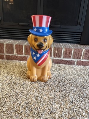 4th of July Blow Mold Patriotic Puppy W/Top Hat & Bandana Light Up Decor 14.5 