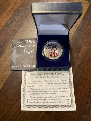 1999 American Eagle Silver Dollar Walking Liberty Fine Silver 999 1 Oz Painted