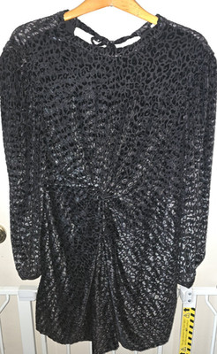 AllSaints Jemima Black Leopard Print LS  Front Twist Mini Size 12 - Sexy
