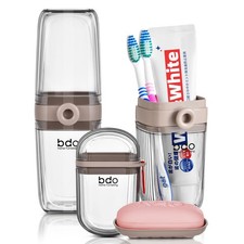 Gray Toothbrush Travel Case, Portable Leakproof Travel Soap Container Dish Tr...