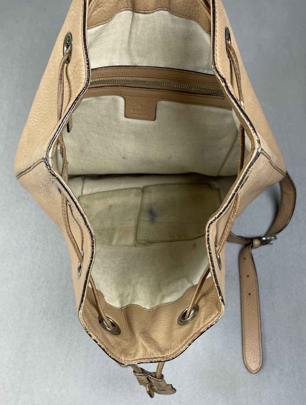 Gucci Soho Leather Drawstring Backpack Beige Pebb… - image 12