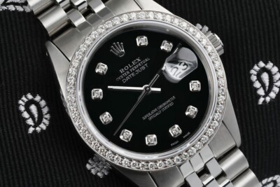 Rolex Datejust 36 mm Steel Watch Black Dial with Diamonds Rolex Datejust 36 mm Steel Watch Black Dial with Diamonds