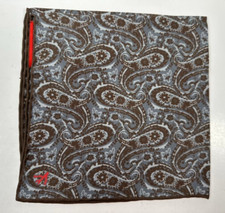 NEW ISAIA POCKET SQUARE / POCHETTE 100 SILK BROWN/STEEL MADE IN ITALY  140