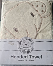 Snuggle Baby Hooded Towel, Cream with embroidered elephant 75cm x 75cm , NEW