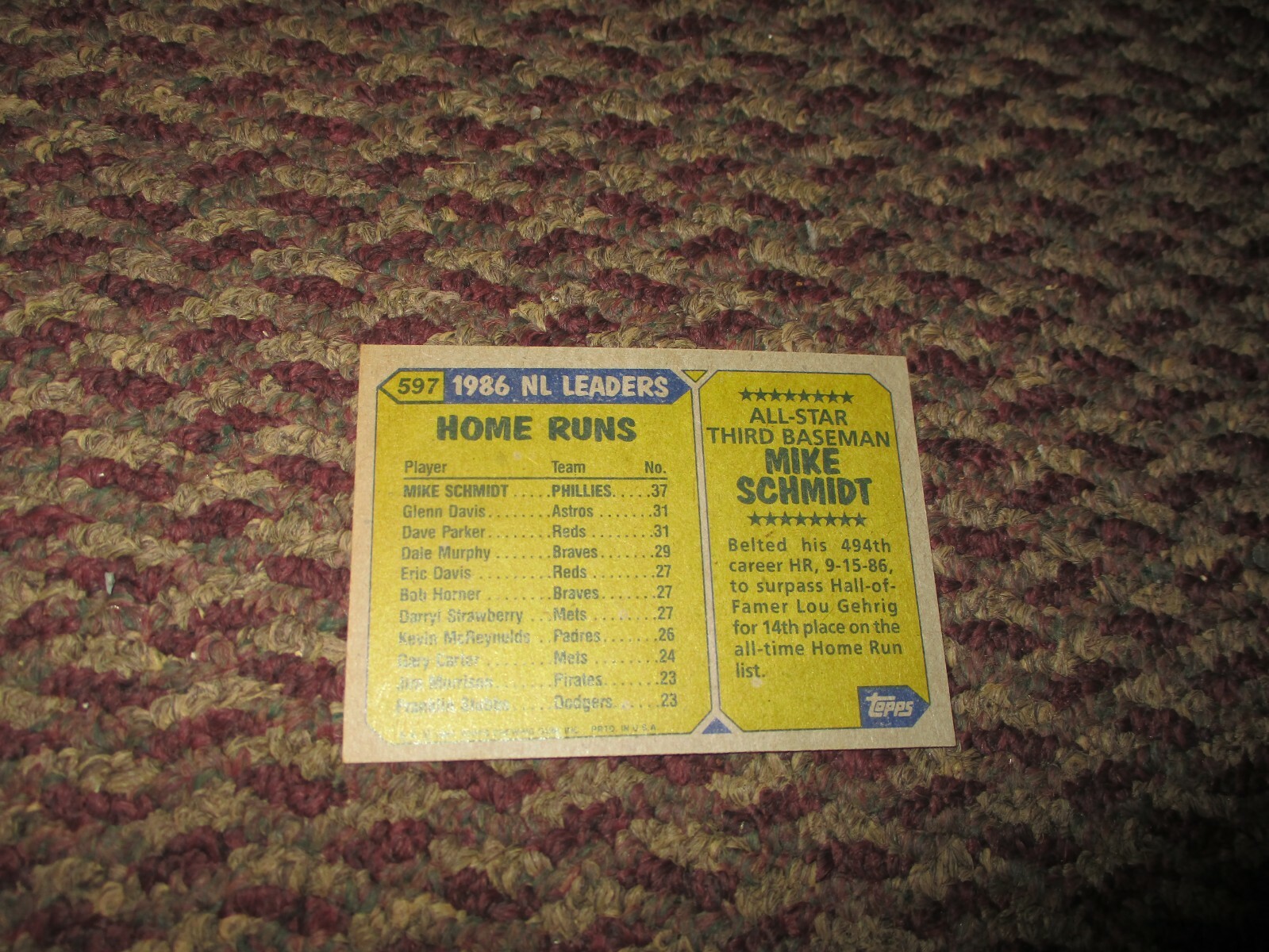 Topps 597 1986 All Star Mike Schmidt Phillies Baseball Card Hall Of 