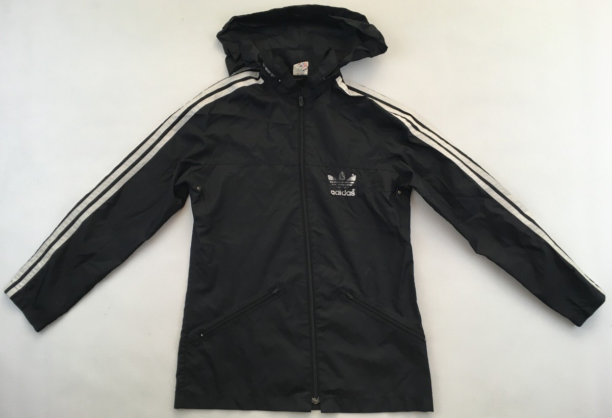 Adidas hooded waterproof rain jacket hood 1980s 90s black