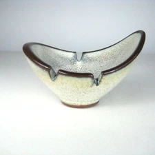 Vintage Mid Century Modern Ceramic Ashtray Bowl Triangular Speckled Biomorphic