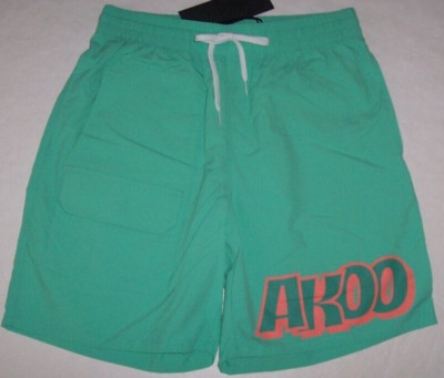 NWT AKOO $99 Biscayne Green TRAIL SHORTS Lightweight Nylon Men's S ORANGE LOGO
