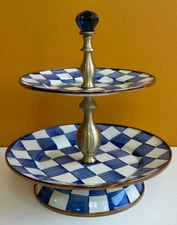 MacKenzie-Childs 89425-240 Royal Check Two Tier Sweet Stand, Dessert Stand. New!