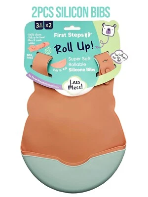 FIRST STEPS 2 Stück buntes verstellbares Silikon Baby Lätzchen Lebensmittelfänger BPA-frei leicht zu reinigen UK