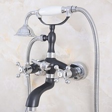 Black Chrome Brass Wall Mount Bathroom Clawfoot Bath Tub Faucet  Hand Shower