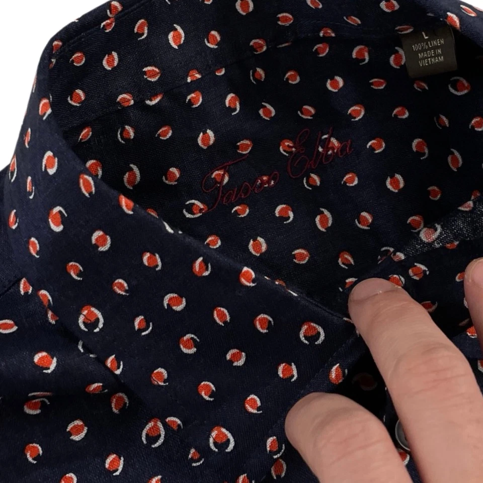 Camisa Tasso Elba Para Hombre Talla Grande 100% Lino Lunares Con Botones Manga Corta Foto 4 de 4