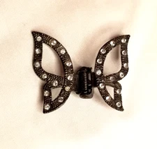 Vintage White Rhinestone Butterfly Mini Metal Claw Hair Clip Cottage Farmhouse