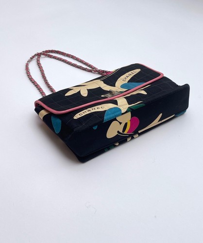 Rare Chanel 'Chocolate Bar' Jumbo 2.55 Handbag; Floral Silk & Pink Leather  - Afbeelding 3 van 5