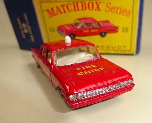 Matchbox No. 59B Ford Fairlane Fire Chief Car red rare grey Wheels in "D" box - Picture 5 of 10