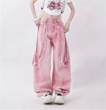 Womens Trousers Denim Wide Leg Pants High Waist Loose Jeans casual