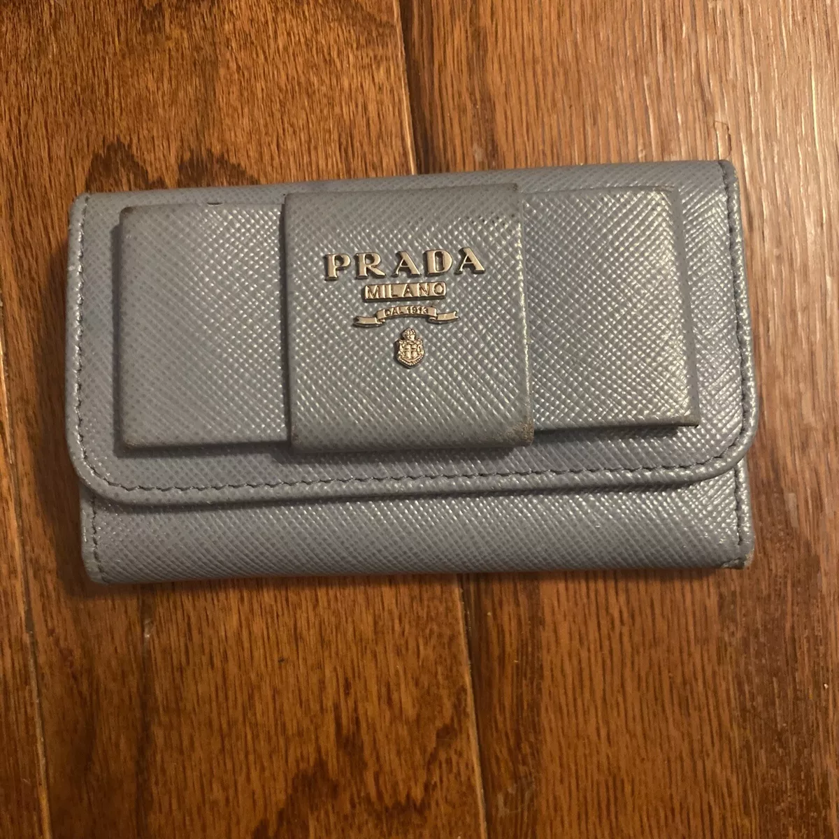 Prada Orange Saffiano Leather Wallet Key Chain