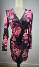 NWT! EXPRESS Size XL Women's Pink & Black Floral Crushed Velvet Dress