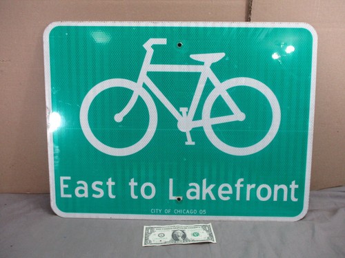 East to Lakefrant grün weiß reflektierend Fahrrad Chicago Straßenschild 24" ZURÜCKGENOMMEN - Bild 6 von 6