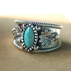 Boho 925 Sterling Silver Elegant Charms Vintage Turquoise Charms Ring Size 8