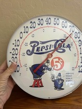 Vintage PEPSI COLA Thermometer Round Dial 12" Wall Display Advertising