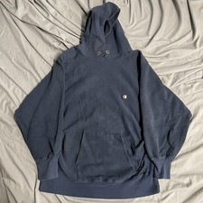 Vintage 80s Navy Blue Champion Reverse Weave Warmup Hoodie Sweatshirt Size XL