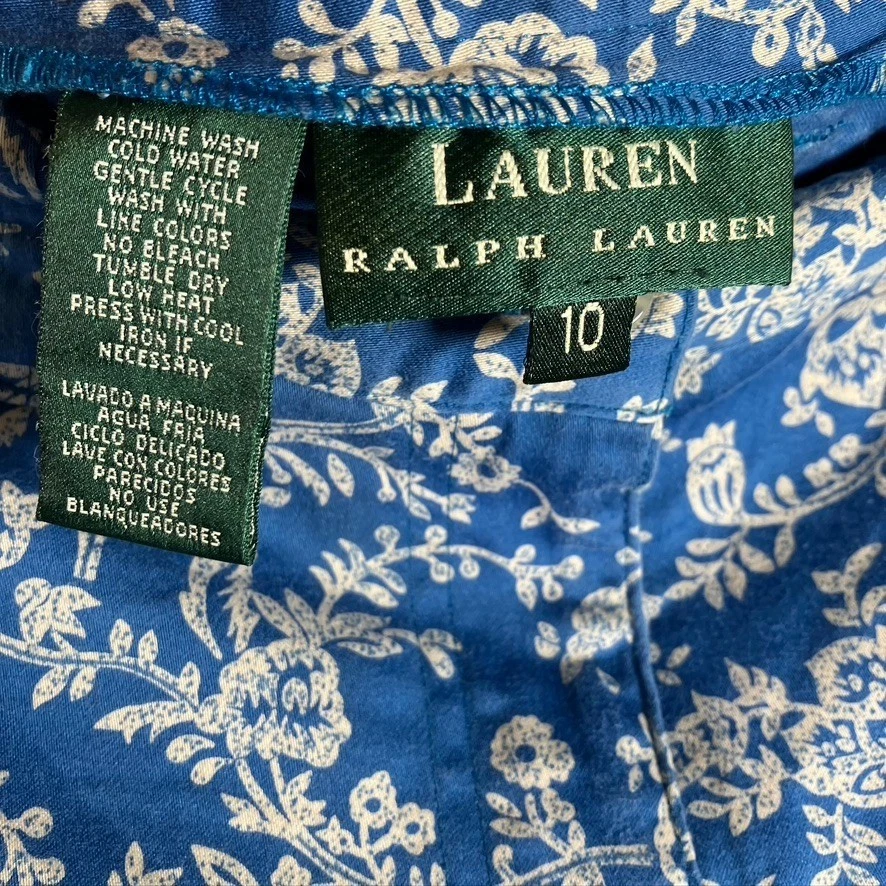 Pantalones Ralph Lauren Azul Estampado Floral Mujer Talla 10 Recortados Informales Preppy Primavera Foto 2 de 4