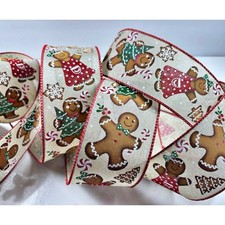 GINGERBREAD Wired Ribbon Christmas Peppermint Cookies 2.5  x 10yds Holly Berry