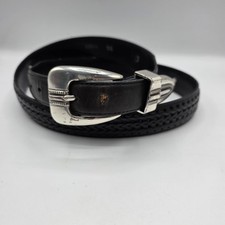 BRIGHTON ONYX Leather Belt Golf Mens Silver Buckle Western Style Size 36 Black