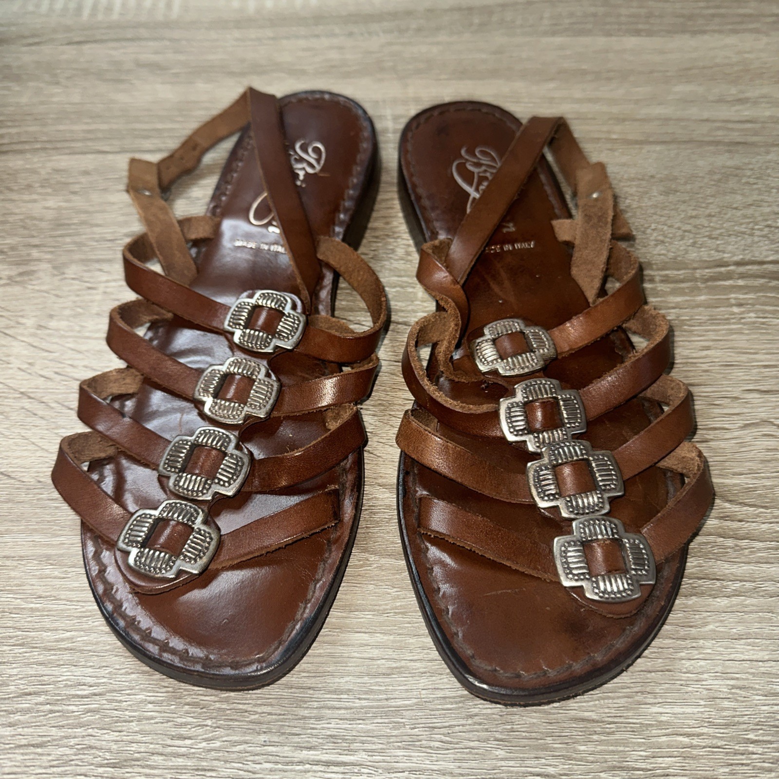 Brighton Legacy flat sandals in  leather w/vintage silver embellishments Size 8