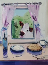 Kitchen Window Cow Whimsical Art PRINT By Collectible Artist Jose Trujillo 16x20