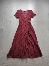 Lulus Women Wrap Dress XS Red Floral Short Sleeve Ruffled Hem Elegant Date Night
