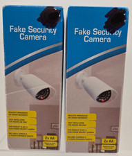 2 Pack Fake Security Cameras White Dummy Bullet CCTV Battery Powered Indoor