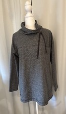 T By Talbots Sweatshirt Pullover Tunic Women Size S Cowl Neck Gray Black Stripe