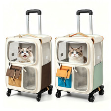 Rolling Pet Backpack Carrier Breathable Dog Cat Shoulder Bag With Wheels Zipped