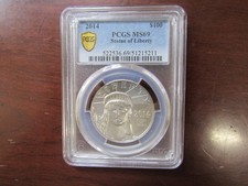 2014 Statue of Liberty $100 Platinum 1 oz/.9995 Pure PGS MS69 2555.99 per troy oz